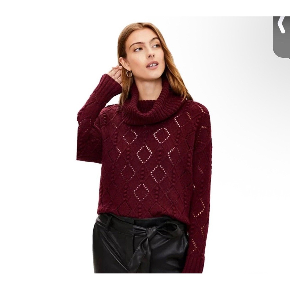 Loft Bobble Turtleneck Maroon Sweater Holiday Geometric‎ Aztec Boho Minimalist S